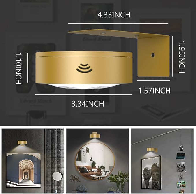 3Pack Picture Light Battery Operated Painting Lights for Wall Wireless Magnetic Display Art Light with Remote Control,Dimmable&Timer Portrait Light for Art Frame Artworking,Wall Decor Puck Lights-Gold | 3Pcs Wireless Magnetic Display Art Light with Dim... - Image 5