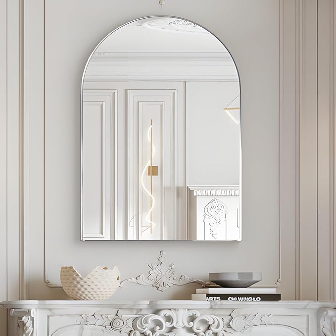 Arched Wall Mirror for Bathroom, 30"x40" Arched Mirror Wall Mounted Mirror with Metal Frame, Silver Vanity Mirror Decor for Mantle, Bedroom, Entryway, Living Room - Image 2