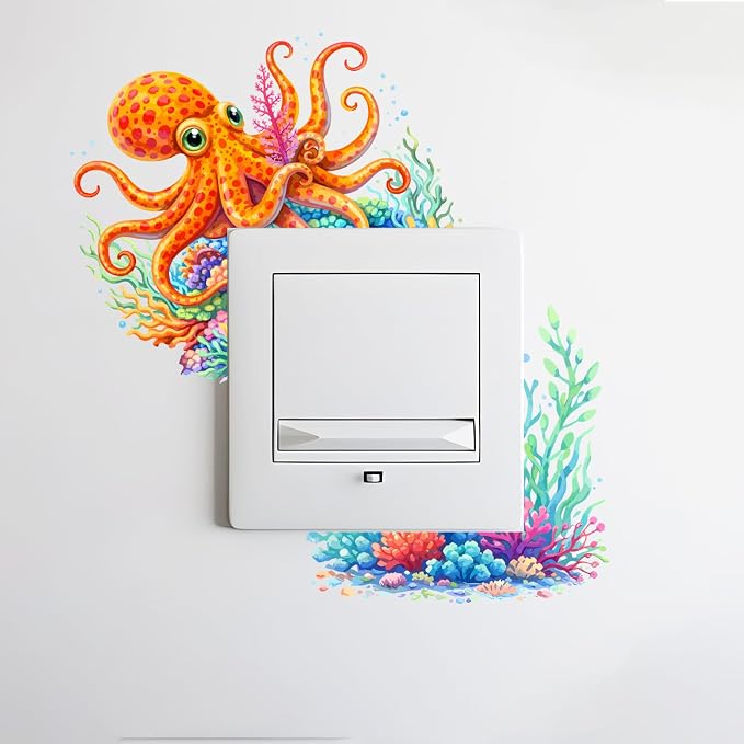 PLIGREAT 12 Pcs Ocean Animals Wall Stickers, Starfish Sea Turtle Wall Decals for Door Peel and Stick Vinyl Octopus Switch Stickers for Nursery Bedroom Living Room Bathroom Home Door Corner Decor by PLIGREAT