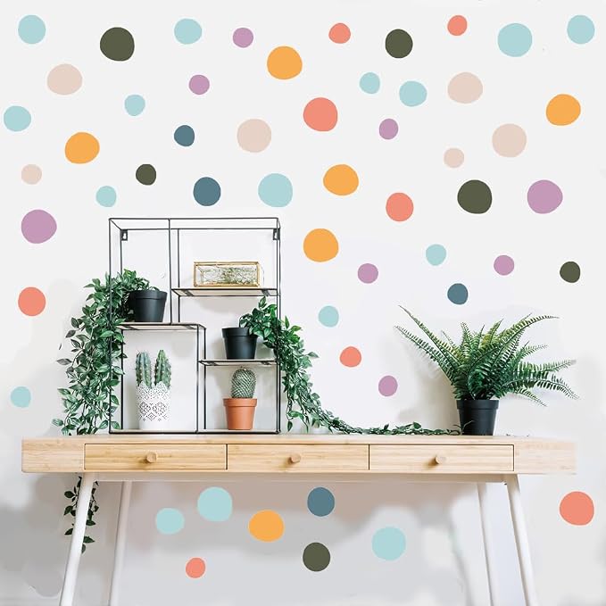 300 Pcs Removable Boho Multicolor Neutral Polka Dots Wall Decals Set | 10 Sheets Waterproof Peel & Stick Matte Dots Vinyl Stickers for Bedroom, Living Room & Accent Wall Decor(Mixed Size 1.2–2 in) - Image 5