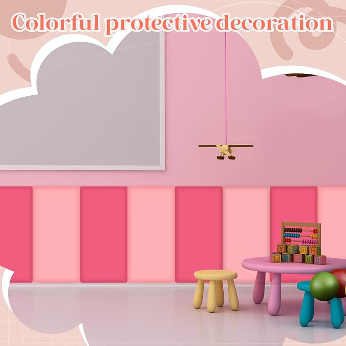 Hahafelt 12 Pack Wall Padding for Playroom Peel and Stick Headboard 15.75" x 7.87" x 1.18" 3D Anti Collision Upholstered Wall Panels Self Adhesive Headboard Panel for Protection (Rose Pink Colors) - Image 6