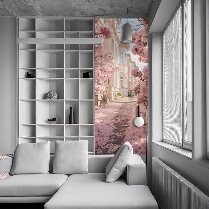 REDAMANCY Pink Cherry Flower Blossom Pathway Landscape Peel and Stick Door Stickers Vinyl 3D Door Mural Decals Decor Wallpaper Self-Adhesive, Waterproof, Removable - Image 6