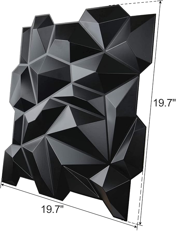 Art3d Decorative 3D Wall Panels 12 Pack 19.7" x 19.7" PVC 3D Diamond Wall Panel for Residential and Commercial Interior Decor, Jagged Matt Diamond Black - Image 3