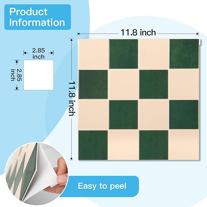 Art3d Grid Tile Peel and Stick Backsplash, 10-Pack, Dark-Green & Warm White | 12 x 12 Inch, Enhanced Thickness, Superior Adhesion, Moisture Resistant, Long-Lasting, Minimalist Look, for Kitchen Decor - Image 7
