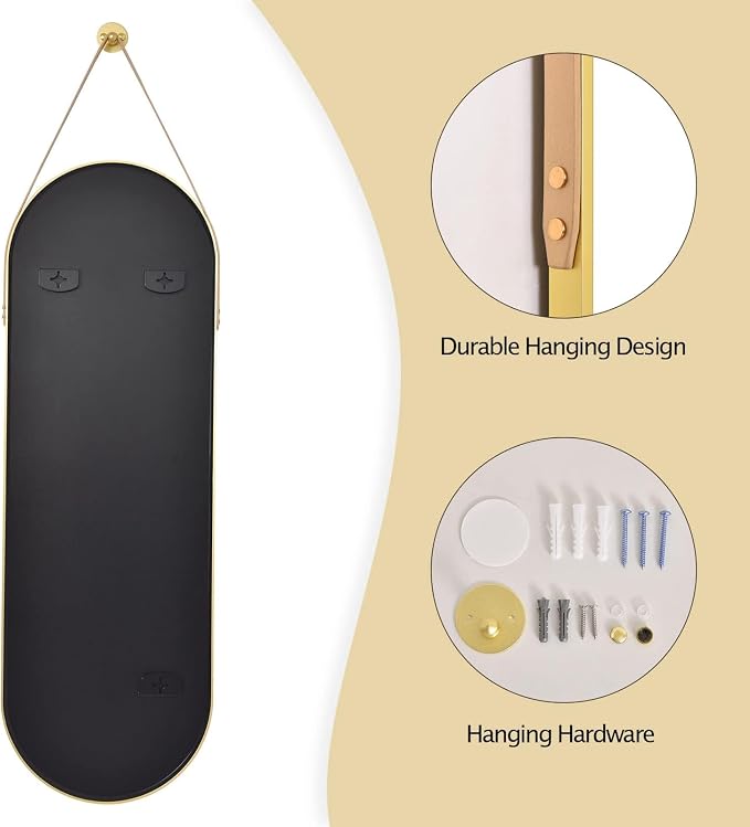 Dewfig 48"x16" Full Length Mirror, Oval Wall Mirror, Leather Strap, Gold - Image 8
