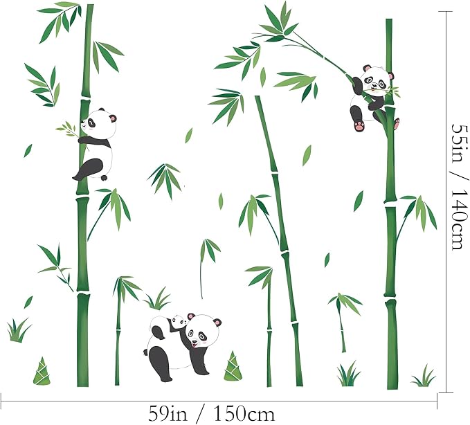 Panda Decor Wall Stickers Bamboo Wall Art Decals, Green Plants Peel and Stick Wall Murals for Baby Kids Bedroom Nursery Living Room Decor, Vinyl Material - Image 2