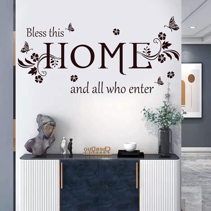 Wall Decals Wall Decor Sticker Quote Bless This Home and All who Enter Removable Mural Wall Stickers for Living Room Dining Room Bedroom Entryway Family Home Decoration (Brown) - Image 3
