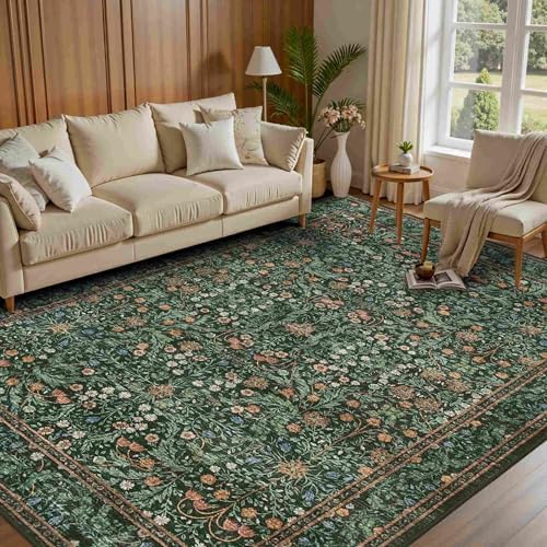 Rugxara Green Floral Area Rugs 5x7 Washable Rug for Living Room Bedroom - Image 5