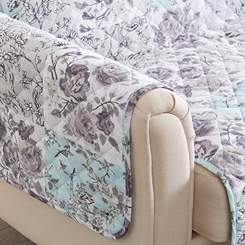 Great Bay Home Reversible Floral Patchwork Recliner Furniture Protector - Machine Washable, Scalloped Edge, Stain Resistant, Printed Furniture Cover for Dogs, Kids, and Pets (Gray/Aqua) - Image 6