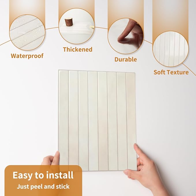 WOWSTAR 10-Sheet Thickened White Peel and Stick Backsplash for Kitchen, Back Splashes Stick on Tile, Waterproof Wall Tiles - Image 6
