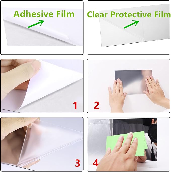4 Pieces Flexible Cut to Size Mirror Sheet 6" x 9", Self Adhesive Non Glass Mirror Stickers PETG Plastic Mirror - Image 5