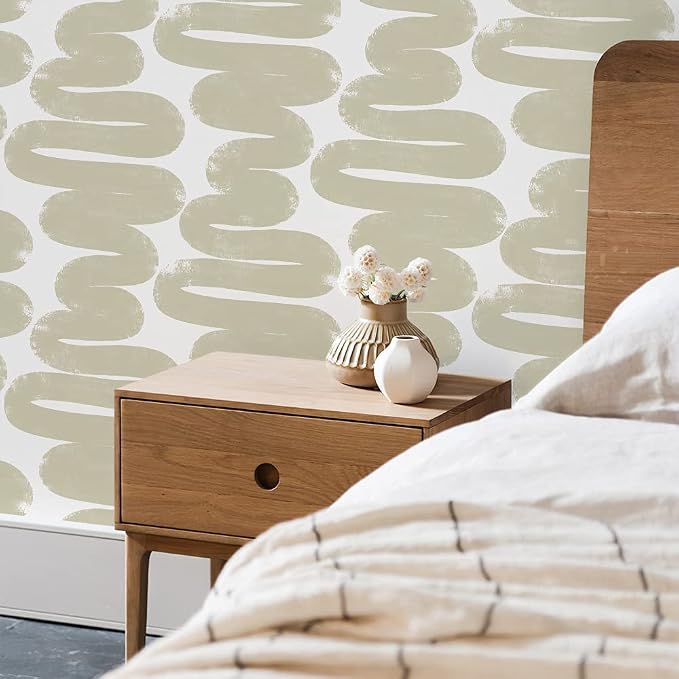 Tempaper x Bobby Berk Beige & White Wiggle Room Removable Peel and Stick Wallpaper, 20.5 in X 16.5 ft, Made in The USA - Image 4