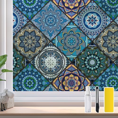 DKTIE Colorful Moroccan Mandala Stained Glass Window Film 17.7" x 118.1" by Dktie