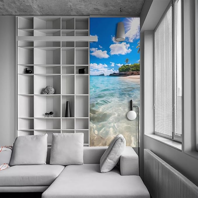 REDAMANCY Sunshine Island Beach Seashore Landscape Peel and Stick Door Stickers Vinyl 3D Door Mural Decals Decor Modern Door Wallpaper Self-Adhesive, Waterproof, Removable - Image 6