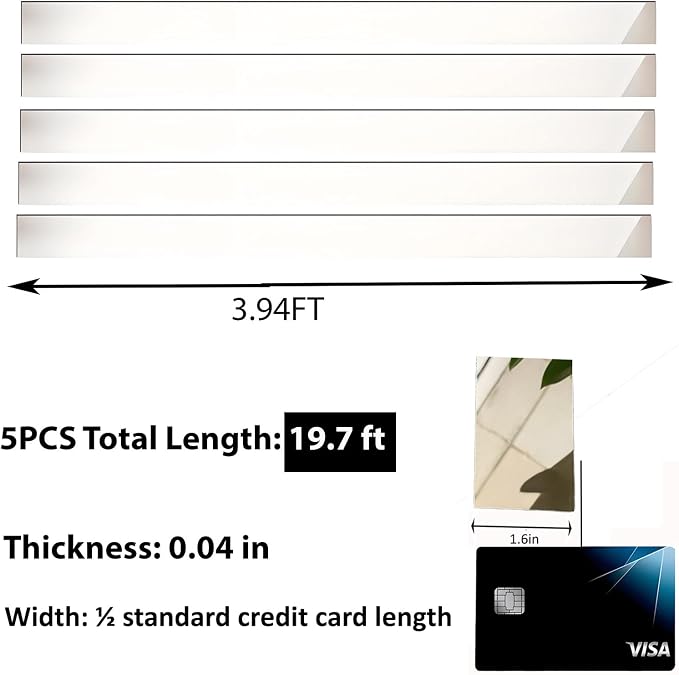 Mirror Acrylic Trim Roll, Peel and Stick Self Adhesive Wall Molding Strips – 5 Rolls x 4 FT (Total 20 FT), 1.6 Inch Wide Flexible Mirror Tape for Wall Paneling (Silver Mirror, 4 FT x 1.6 in) - Image 2