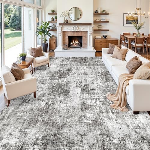 12x18 ft Extra Large Living Room Rug – Washable Modern Abstract Neutral Oversize Rugs for Bedroom,Dining Room,Family Room – Non-Slip Low-Pile Thin Stain-Resistant Carpet (Grey) - Image 4