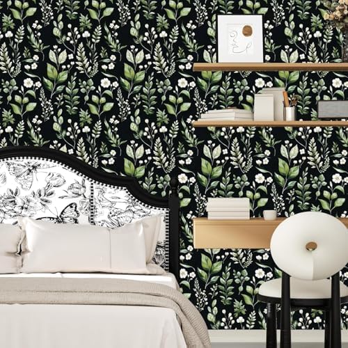 Danodoi Black Green Vintage Leaf Peel and Stick Wallpaper 17.5" x 393" | Waterproof Vinyl Self Adhesive Removable Renter Friendly Floral Contact Paper - Image 5