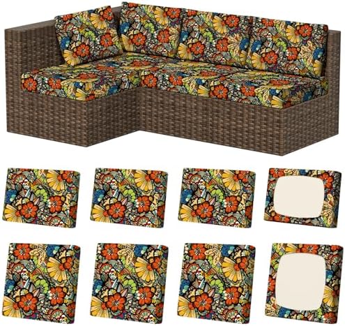 8Pcs Outdoor Cushion Covers, Stretch Patio Furniture Couch Chair Slipcovers by VORSHAPE