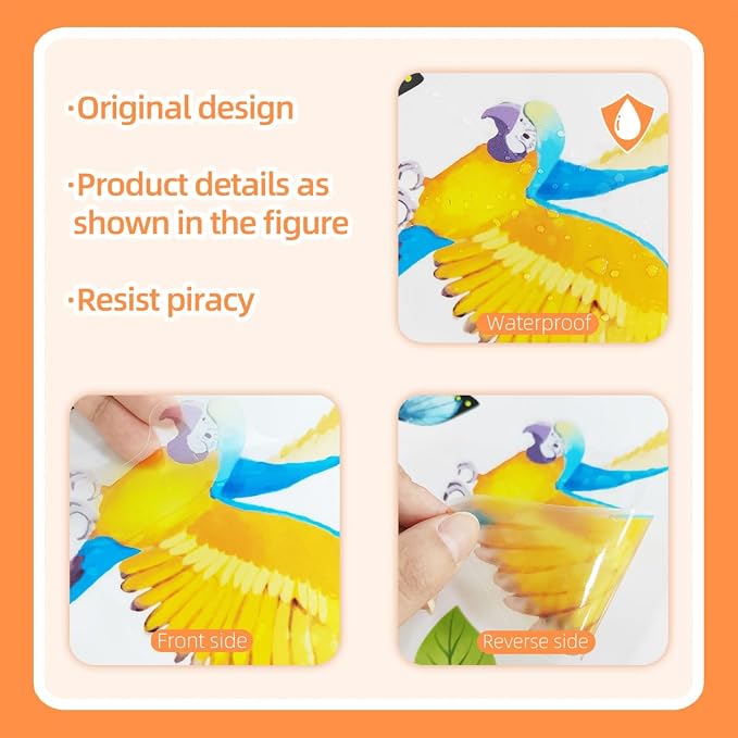 2 Sheets Jungle Wall Decals Peel and Stick Removable Vine Wall Stickers & Murals for Living Room Bedroom Vinyl Jungle Nursery Decor Tropical Wallpaper Green Plants Leaves Wall Decals with Parrot Birds - Image 5