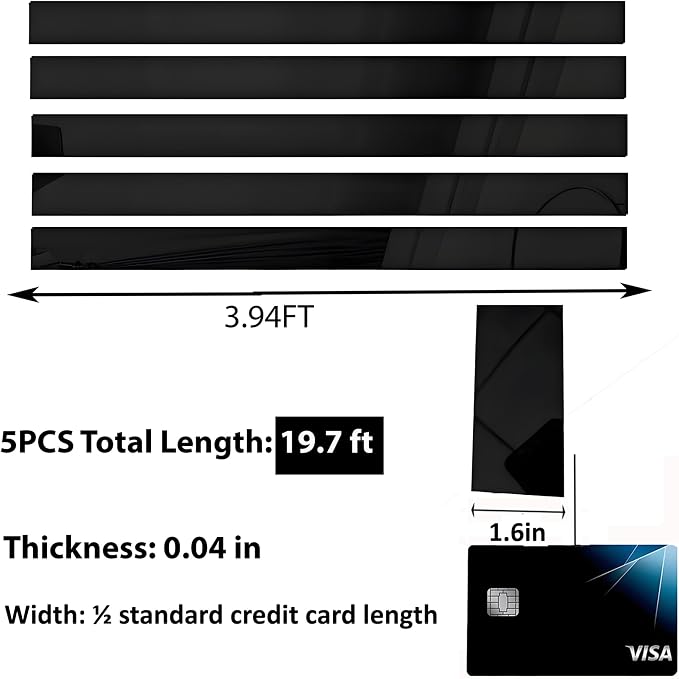Mirror Acrylic Trim Roll, Peel and Stick Self Adhesive Wall Molding Strips 5 Rolls x 4 FT (Total 20 FT), 1.6 Inch Wide Flexible Mirror Tape for Wall Paneling (Black Mirror) - Image 2