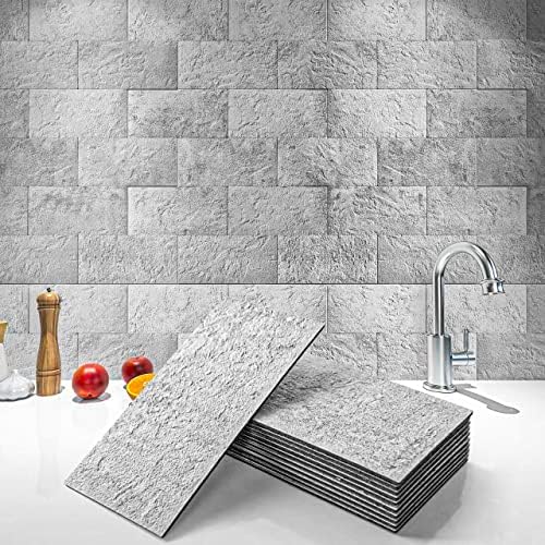 Art3d 102-Pack Peel and Stick Backsplash, Natural Stone White by Art3d