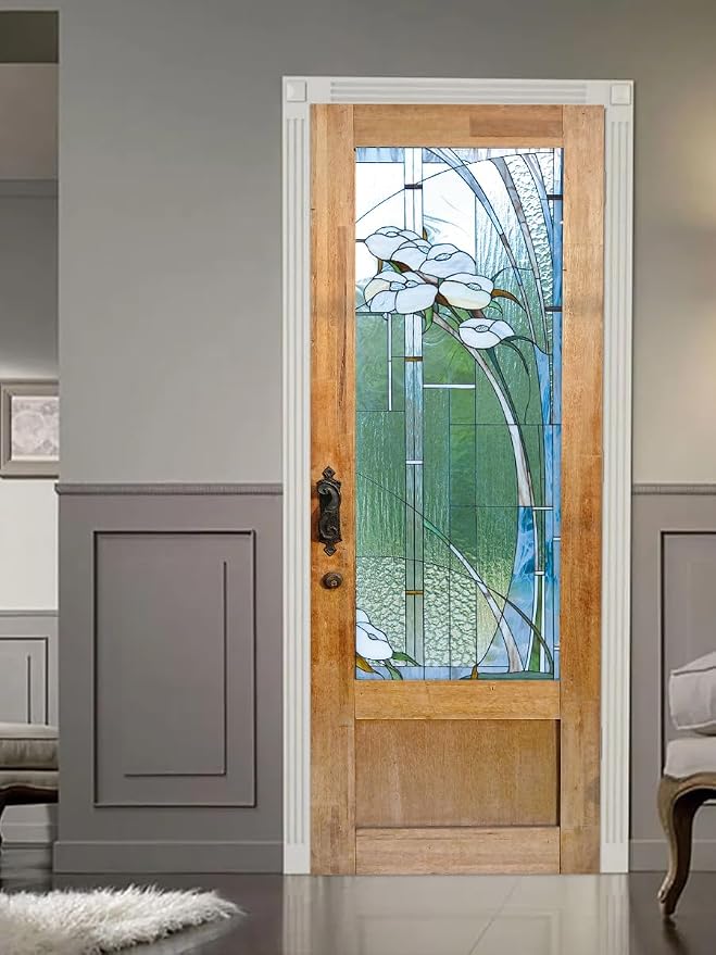 artfanke 3D Stained Glass Door Sticker Peel and Stick 30.3"x78.7"- Self-Adhesive Retro Wood Door Murals Wallpaper - Waterproof Wall Decal for Home Decor (2 Sheets/Set) - Image 6