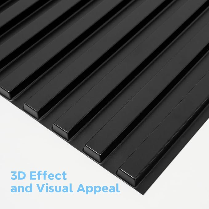 STICKGOO Slat Wall Panel, 3D Wall Panels for Interior Wall Decor PVC Fluted Textured Panel 12-Tile 19.7 x 19.7in - Black - Image 7