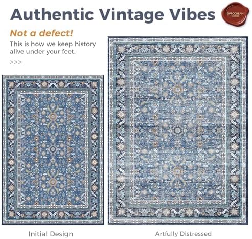 OPPODREAM Vintage Blue Area Rugs 8' Round, Washable Rug for Living Room - Image 3