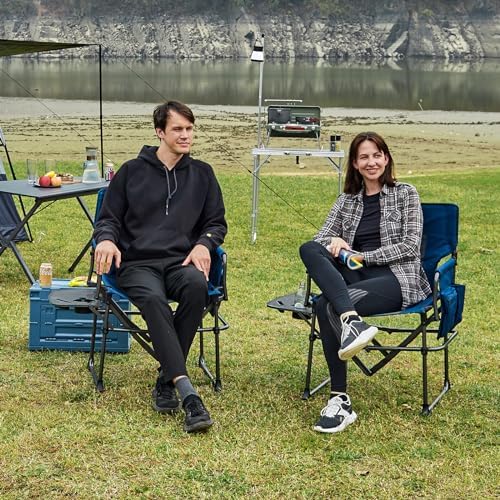 EVER ADVANCED Camping Directors' Chair with Side Table, Portable Folding with Compact Size, Heavy Duty Lawn Chair with Pocket for Camping, Lawn, Sports and Fishing, 400lbs, Blue - Image 2