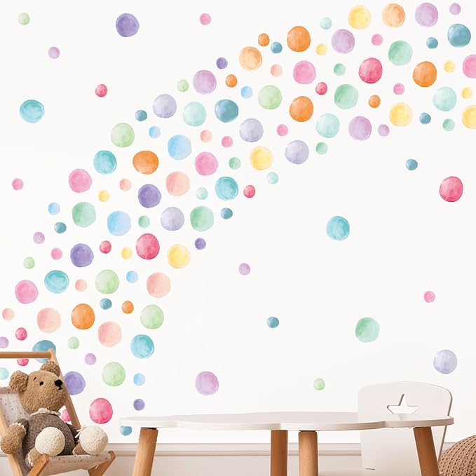 201 Pcs Watercolor Polka Dots Wall Decals, Peel and Stick Boho Rainbow Wall Stickers, Multicolor Circle Wall Decor,Pastel Colorful Round Decoration for Girls Bedroom Kids Nursery Classroom Playroom - Image 2
