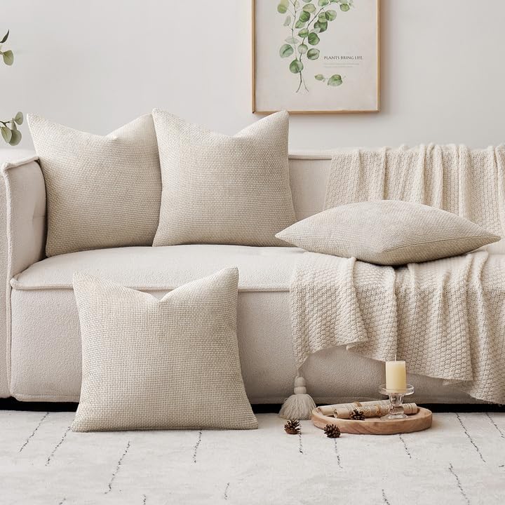 MIULEE Soft Decorative Chenille Pillow Covers Cream 16x16 Pack of 4 - Image 5