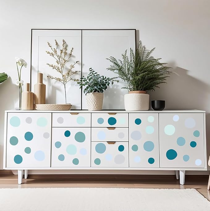 300 Pcs Removable Boho Blue Green Neutral Dot Vinyl Wall Decals Set | 10 Sheets Waterproof Peel & Stick Matte Circle Stickers for Bedroom, Living Room & Accent Wall Decor(Mixed Size 1.2–2 in) - Image 3