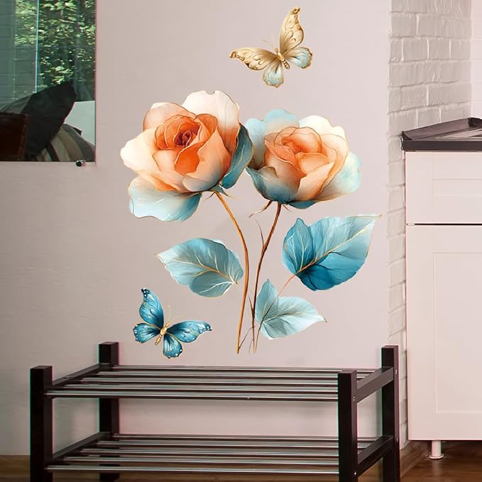 Dreamy Colorful Flower Wall Decal Yellow Blue Blossoms Peel and Stick Wall Art Removable PVC Wall Sticker for Bedroom Nursery Living Room Home Decor - Image 3