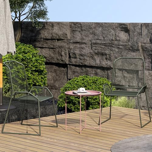 End Table Set of 2,Pink Outdoor Side Table, Small Patio Round Folding Metal Side Tables for Outdoor,Living Room,Bedroom Balcony and Office, 2 PCS - Image 4