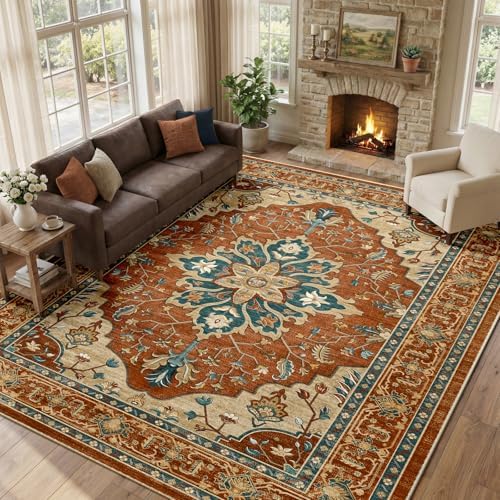 RELEANY Washable Area Rug, Large 10'x12', Red/Orange/Blue/Brown - Image 2