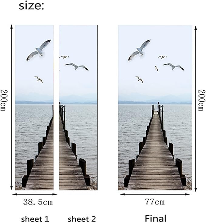 artfanke 3D Peel and Stick Door Sticker 30.3"x78.7"-Self-Adhesive Door Wallpaper Murals Decal-Wood Bridge Birds Wall Poster for Bedroom Home Decor (2 Sheets/Set) - Image 5