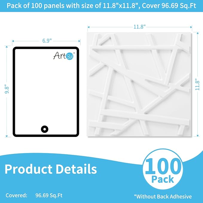 Art3d 100 Pack Decorative 3D Wall Panels, 97 Sq.Feet PVC Interior Wall Décor, 11.8"x11.8", White - Image 2