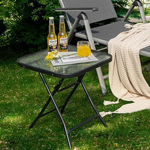 GIANTEX Square Folding Side Table, Patio Table w/Tempered Glass Tabletop - Image 2