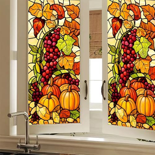 HOMETITUTE Autumn Grape Pumpkin Privacy Window Cling 17.7x39.3 PVC by HOMETITUTE
