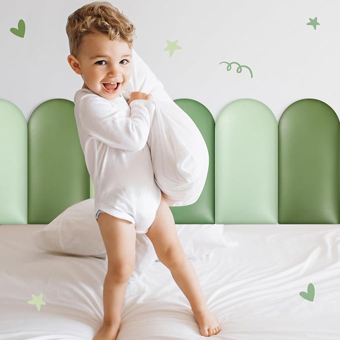 Jetec 4 Pcs Kids Wall Padding Panels, 1.18 Inch Thick Foam Wall Protector, 15.75 x 7.87 Inch Soft 3D Sage Green Safety Panels for Nursery & Playroom - Image 6