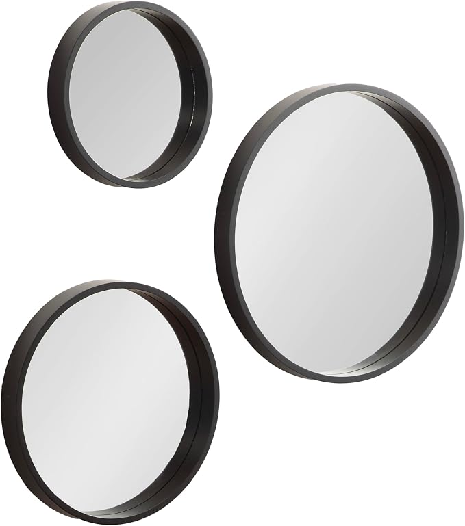 Kate and Laurel Travis Modern Round Wall Mirror Set; Set of 3; Varying Sizes; Black; Decorative Three-Piece Circle Mirror Set for Use as Bathroom Mirror Decor or Gallery Wall Mirrors by KateandLaurel