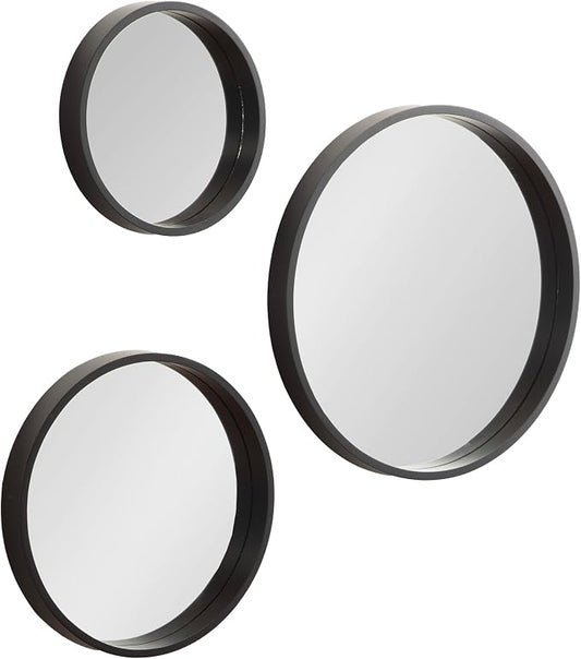 Kate and Laurel Travis Modern Round Wall Mirror Set; Set of 3; Varying Sizes; Black; Decorative Three-Piece Circle Mirror Set for Use as Bathroom Mirror Decor or Gallery Wall Mirrors by KateandLaurel