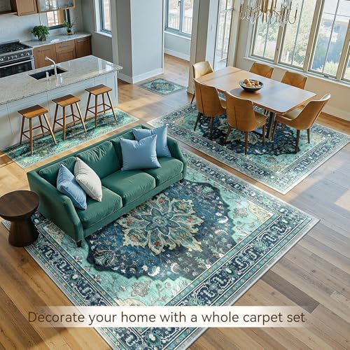 RELEANY Washable Area Rug, 5'x7', Teal - Image 4