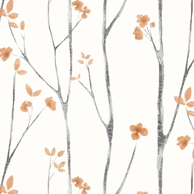 Timeet Boho Peel and Stick Wallpaper Floral Wall Paper Tree Contact Paper White and Orange Clearance Removable Self Adhesive Thicken Eco-Friendly Deacoral Bedroom Bathroom 16.14"x78.7" by Timeet