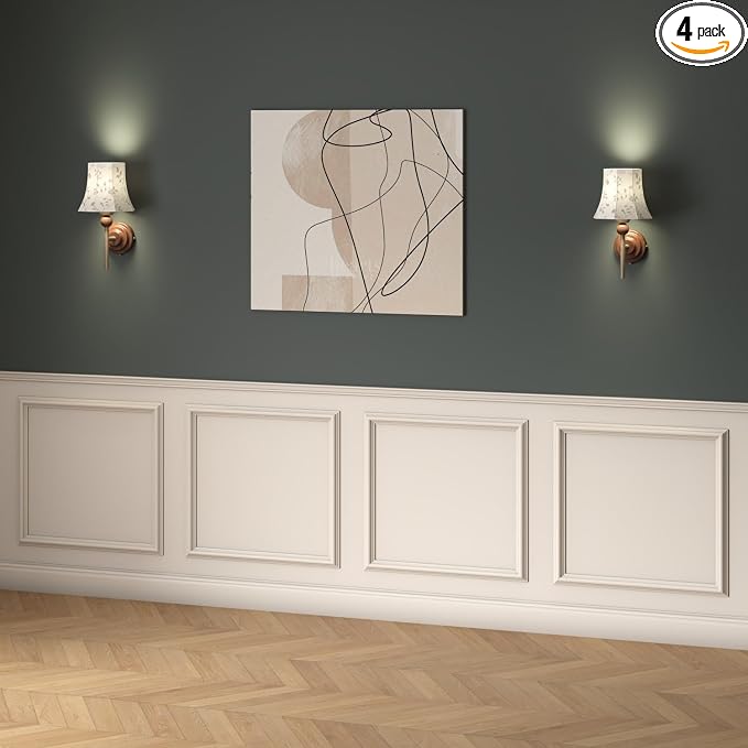 4 Set Peel and Stick Wall Molding Trim Kit, Premade Wainscoting Panels, White Pre Cut Wall Panels for Interior Wall Decor, DIY Home Decoration Picture Frame (20 x 20 Inch) by Unknown