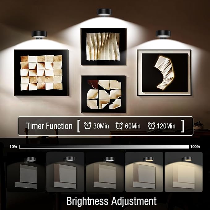 Xuolder Picture Lights for Wall,2000mAh Rechargeable Battery Poster Lights LED Magnetic Painting Light with Remote Control,3 Color Temps&12 RGB Timer Dimmable Wall Light for Art Display Wall Decor - Image 3