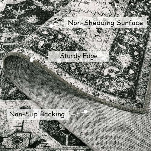 Moynesa Washable 2x3 Entryway Rug Small Front Door Mat, Black and White Kitchen Rugs Non Skid Non-Slip with Rubber Backing, Distressed Low Pile Throw Carpet for Indoor Outside Entrance - Image 2