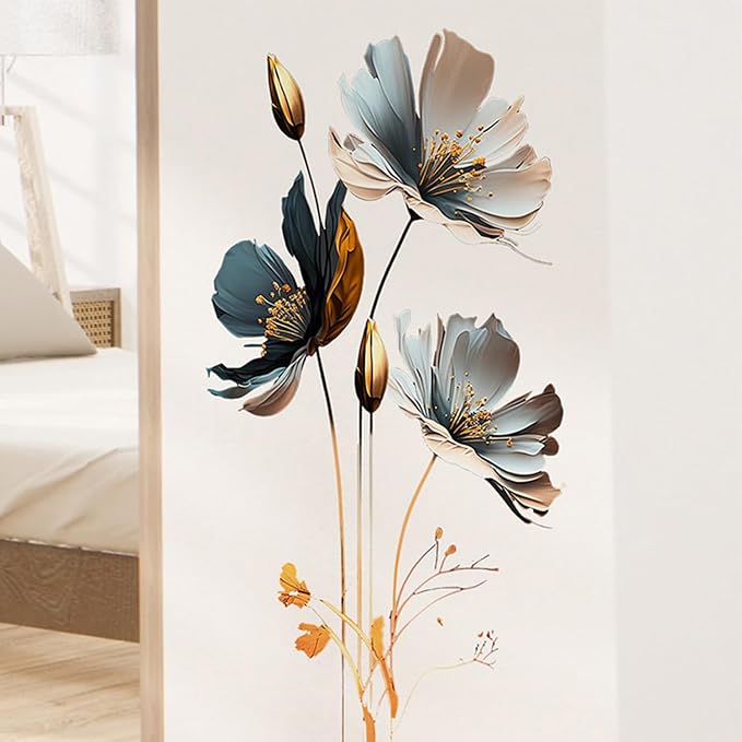 Gold Wall Decals 3D Flower Wall Sticker, Classical Plum Blossom Flower Decals Peel and Stick 3D Wall Art Murals for Girls Bedroom Nursery Living Room TV Home Decor - Image 5