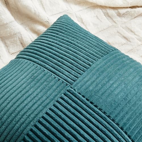 Fancy Homi 2 Packs Teal Long Lumbar Decorative Throw Pillow Covers 16x24 Inch for Couch Bed Sofa, Rustic Farmhouse Boho Home Decor, Soft Striped Corduroy Rectangle Accent Cushion Case 40x60 cm - Image 3