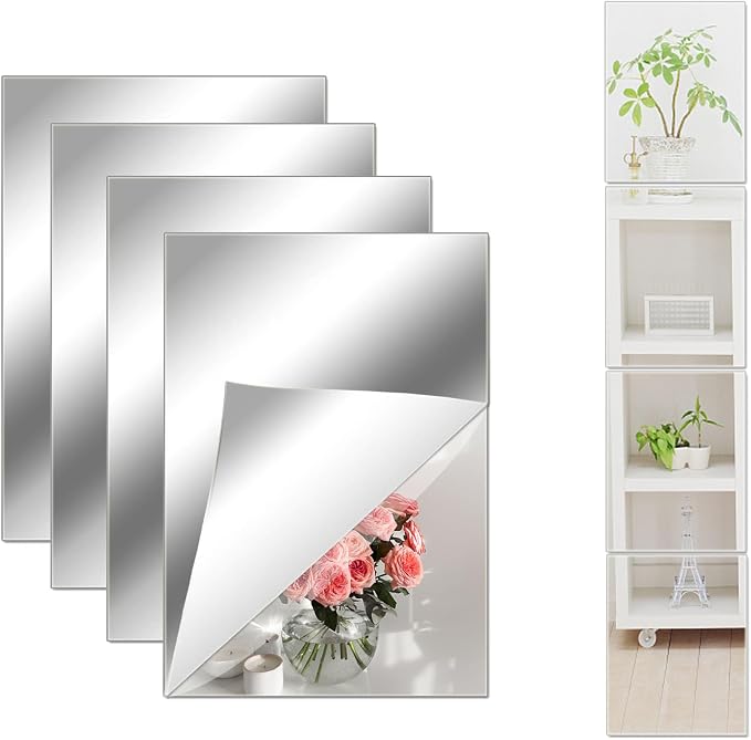 8x6 Inches Self Adhesive Acrylic Mirror Tiles 0.2mm Waterproof Flexible Mirror Wall Stickers Sheets Non Glass Body for Bathroom Bedroom Living Room Gym Wall Decor (4PCS Mirror) by LYCRAFTS